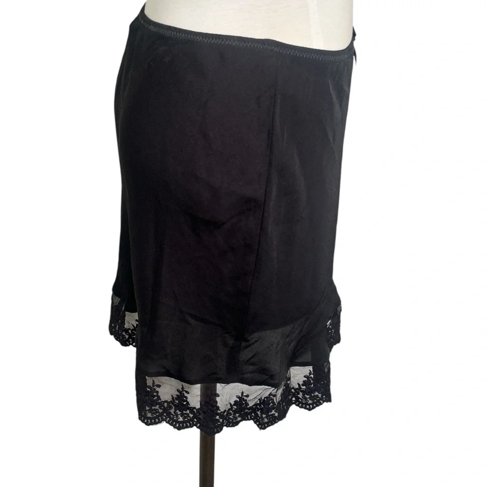 Urban Outfitters Black Mini Slip Skirt with Lace Hem and Red Rose Accent Size M